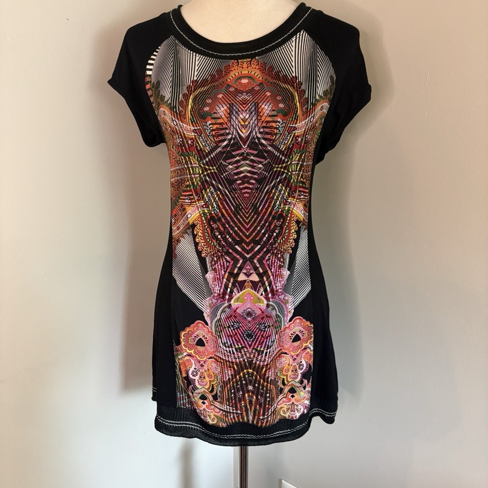 VTG Deca Paris Kaleidoscope Geometric Art Mini Dress Tunic Y2K Grunge Sz Small